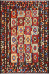 Flat Weave Kilim Antique Navaho Vintage handmade Geometric Kilim Brown Rust Hand-Woven Rectangle 100% Wool Area Rug 9x10
